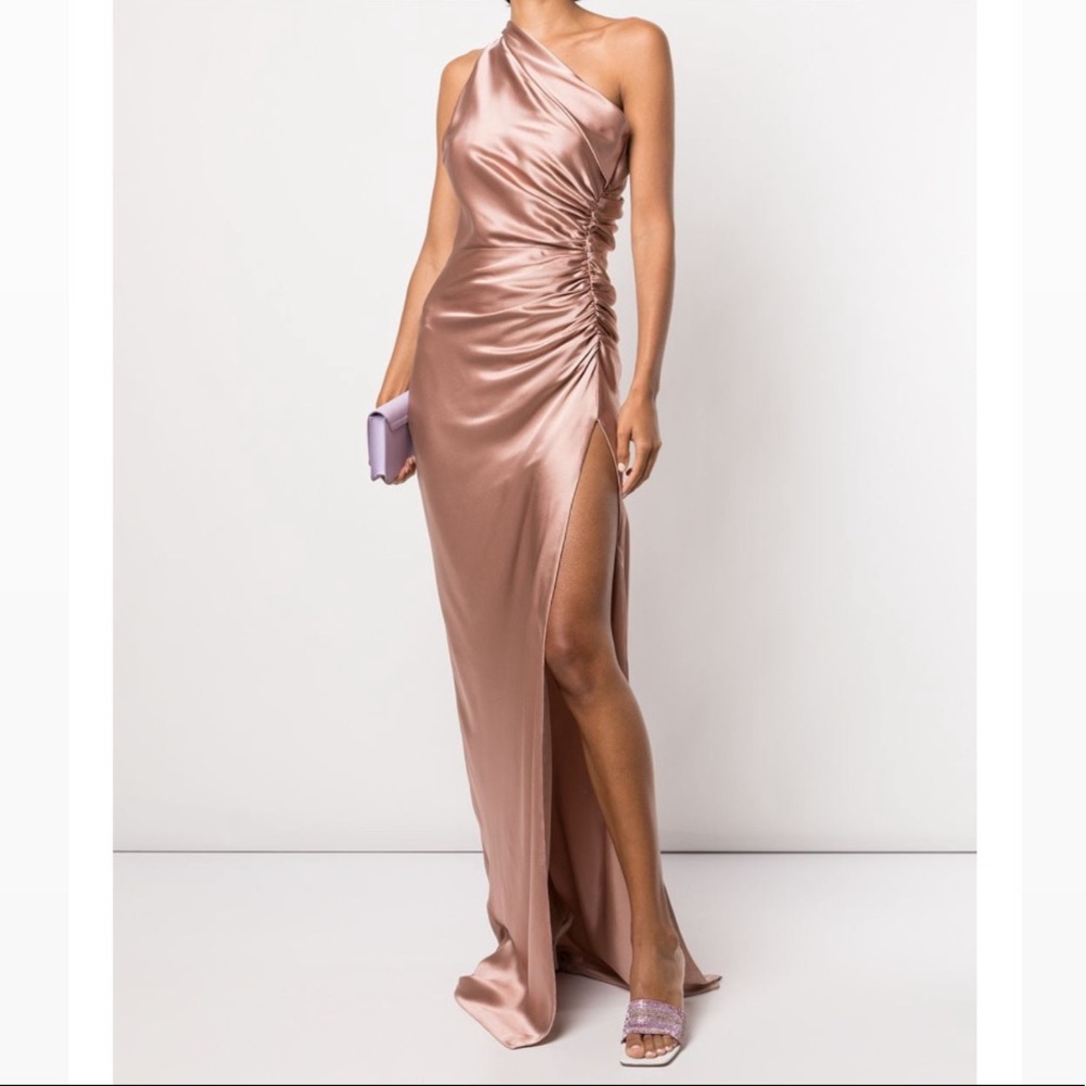 NEVER WORN Michelle Mason One shoulder silk gown in Blush pink